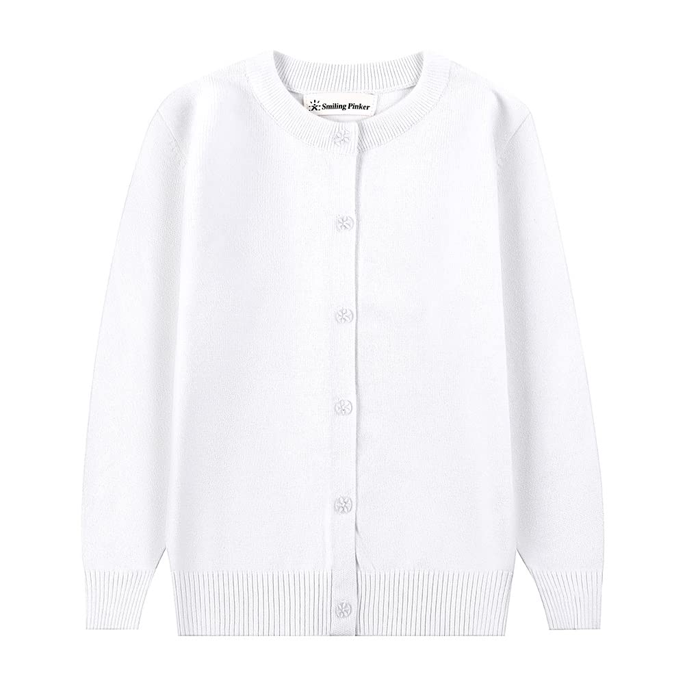 Girls' Knit Cardigan Long Sleeve Schoolwear – White Buttons 6-7 Years