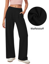 Women's Wide-Leg High-Waist Pleated Trousers Lightweight Summer - Black M Petite