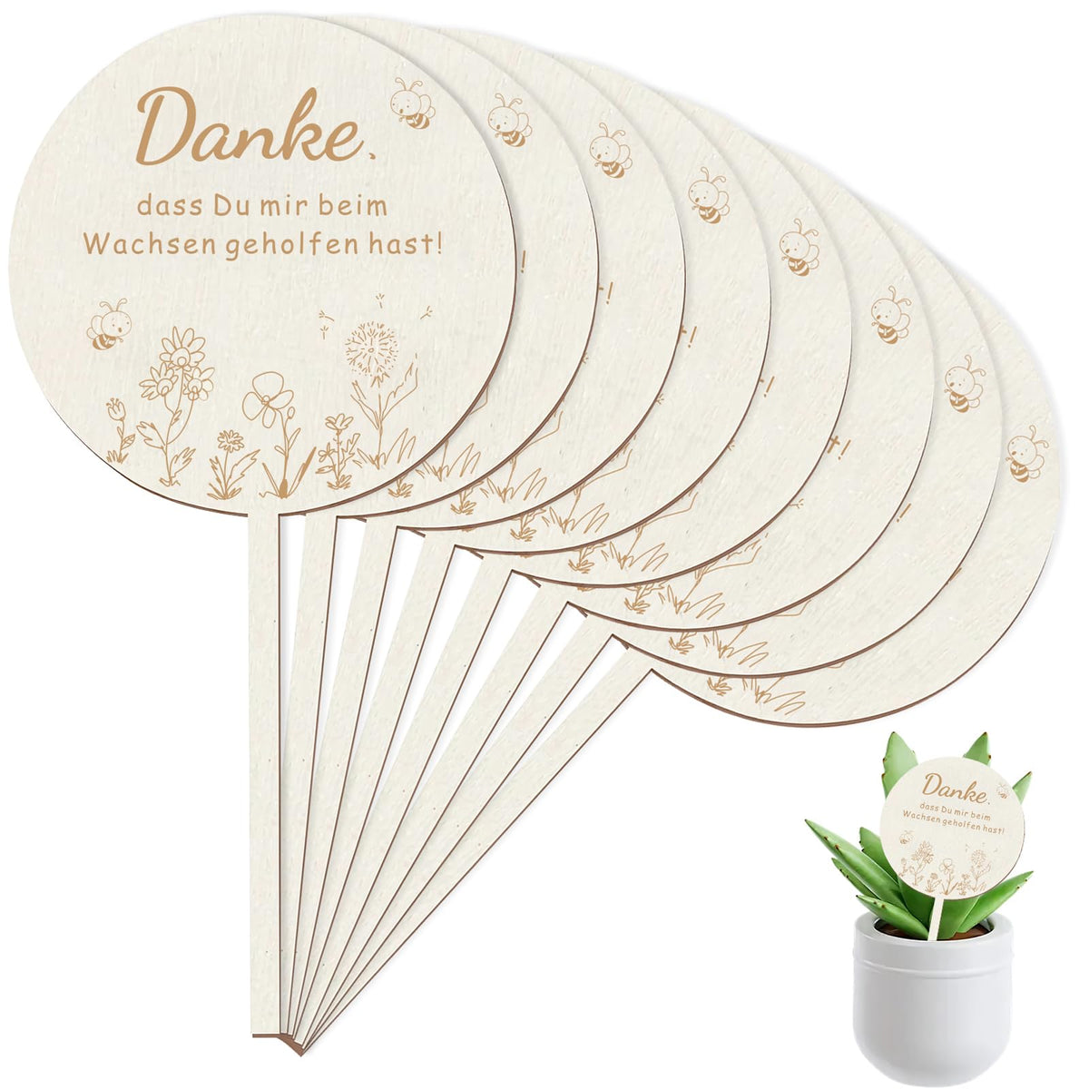 Wooden Plant Stake Engraved 'Thank You For Helping Me Grow' Garden Gift – Natural