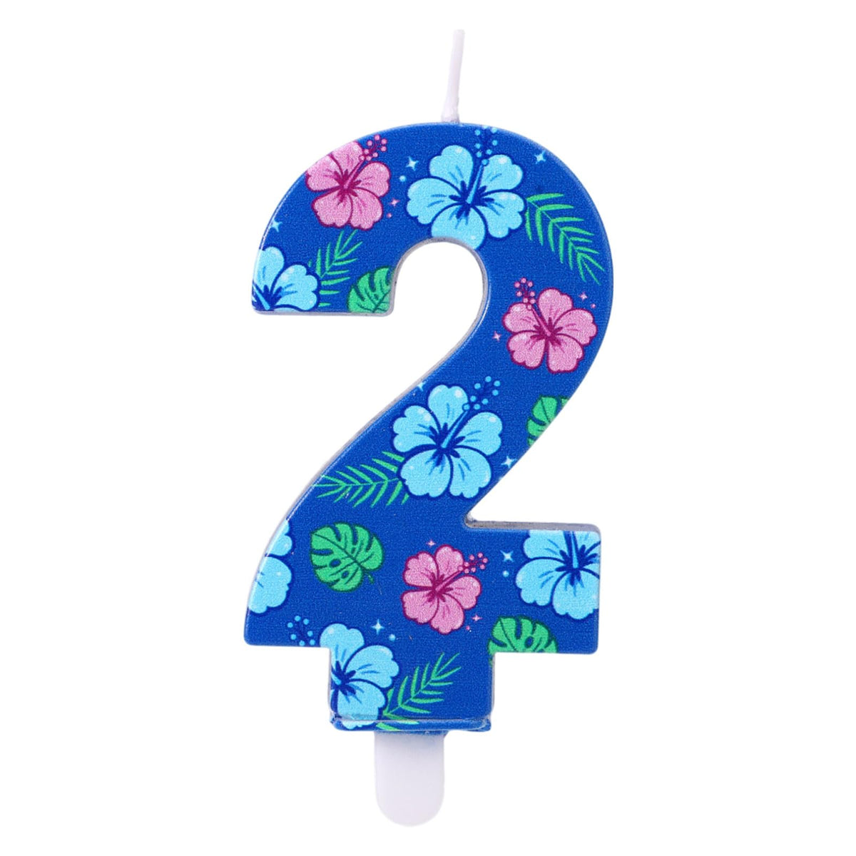 Birthday Number Cake Candle Hawaiian Floral Topper - Blue Number 2