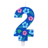 Birthday Number Cake Candle Hawaiian Floral Topper - Blue Number 2