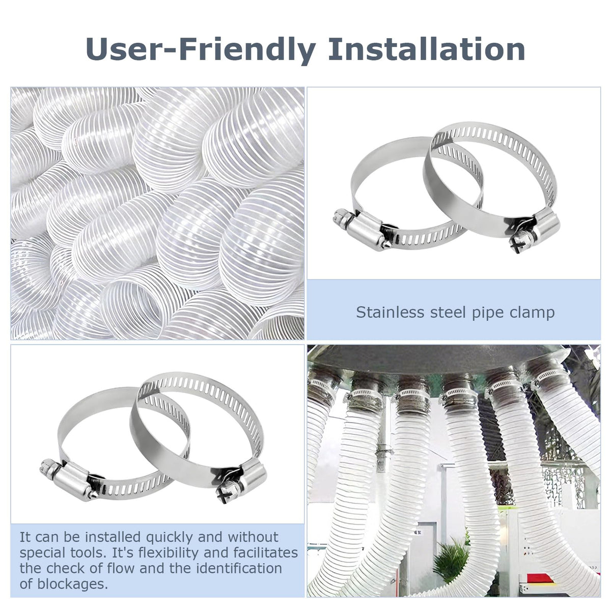 Furtun spiralat flexibil transparent din PVC pentru aspirare praf și rumeguș 50 mm