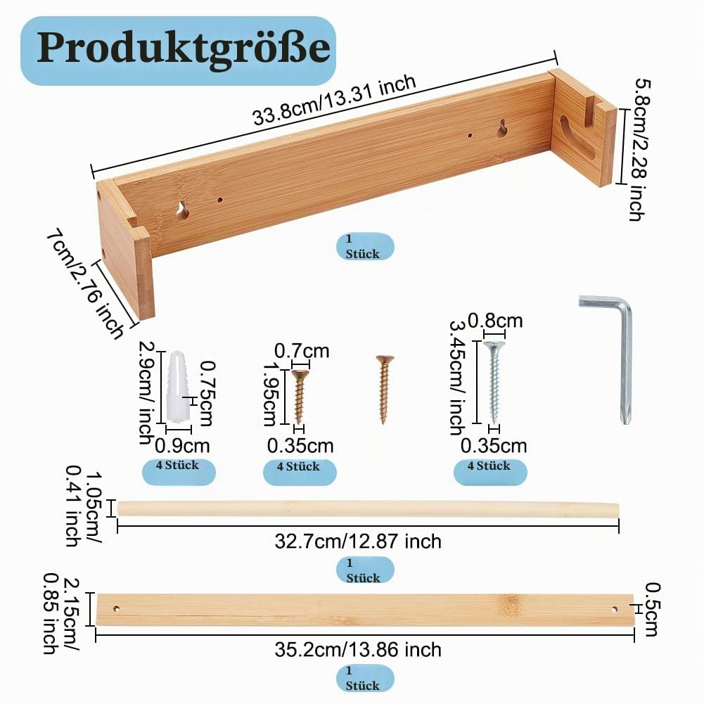 Suport dispenser de perete din lemn pentru rolă de hârtie kraft 30.5 cm