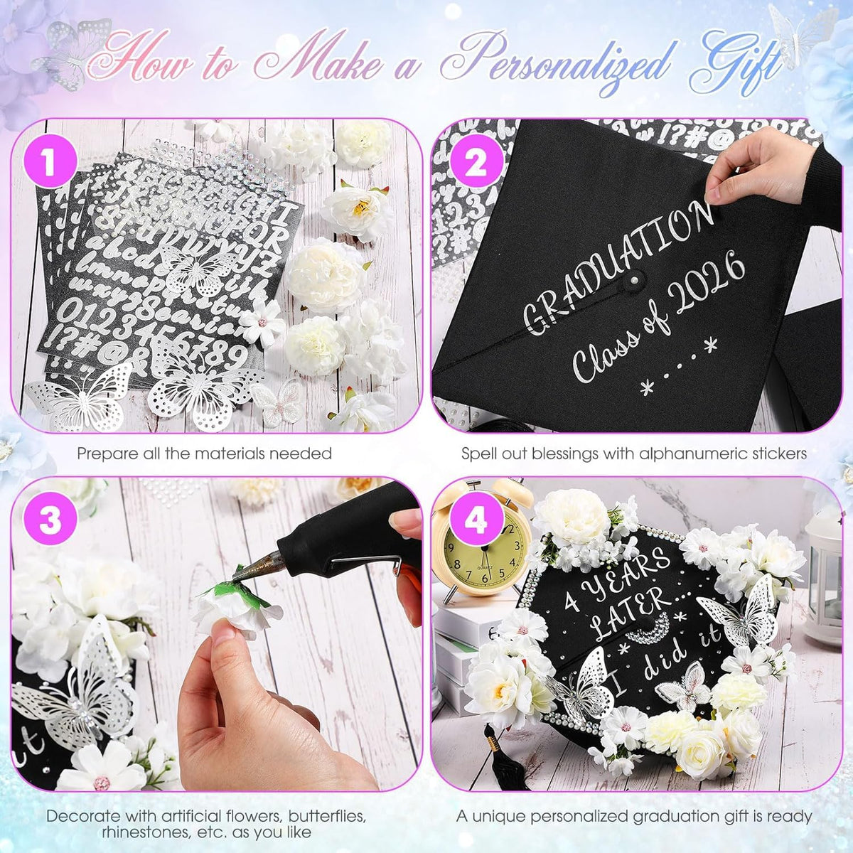 Graduation Cap Decoration DIY 2026 Tassel Cap Topper Party Supplies – Pink