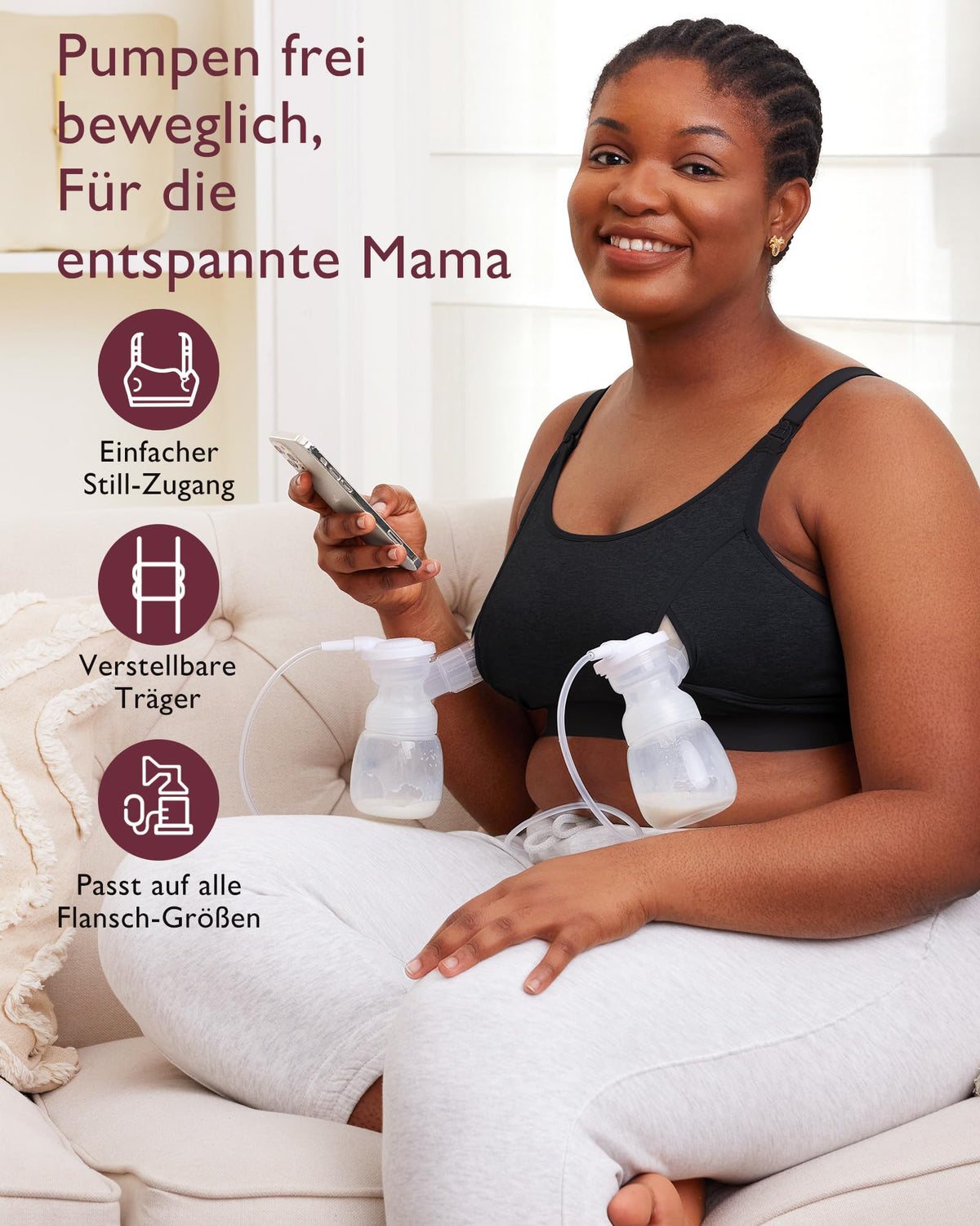 Sutien pentru alăptare și pompare hands-free fără armătură Momcozy – Negru