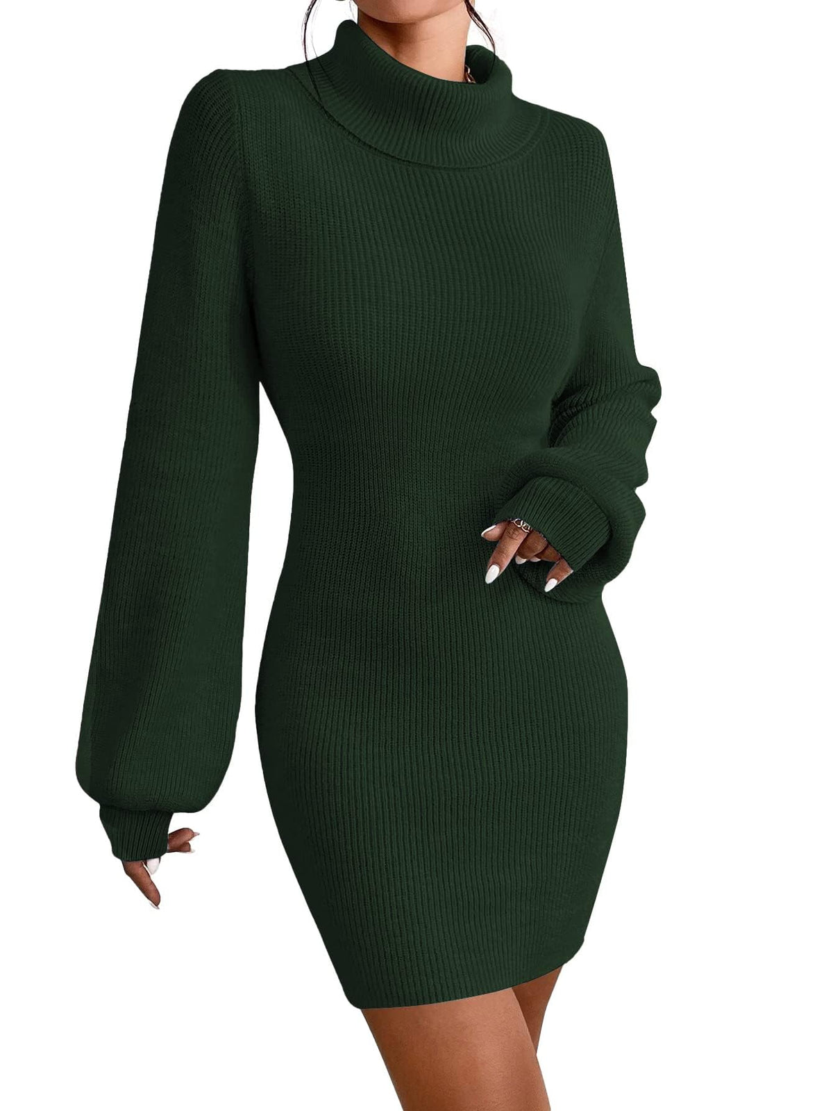 Women's Sweater Dress Long Sleeve Party Work Winter – Dark Green M