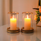 Glass Crystal Pillar Hurricane Candle Holders Tempered Panes Table Wedding Decor – Gold Small 2-Pack