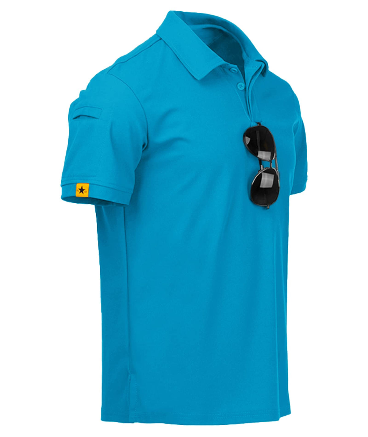 Men’s Short Sleeve Polo Shirt Breathable Golf with Glasses Holder Button Placket – Regular Fit