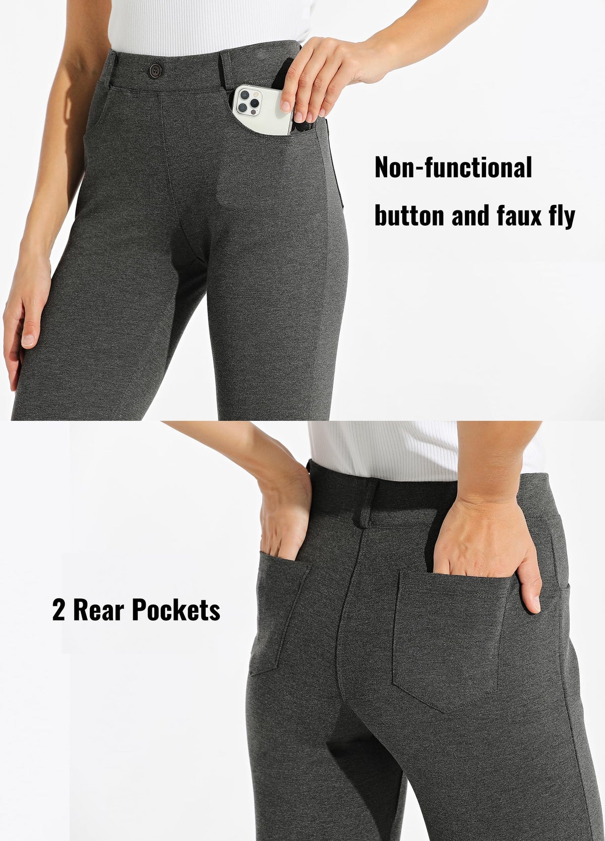 Women's Stretch Straight-Leg Trousers 4 Pockets Belt Loops Office Casual – Brown S 31in