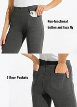 Women's Stretch Straight-Leg Trousers 4 Pockets Belt Loops Office Casual – Brown S 31in