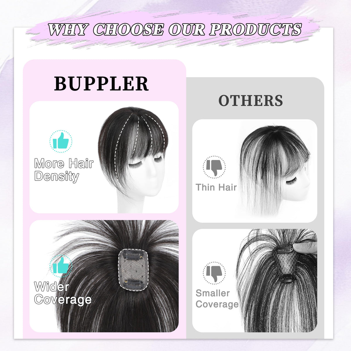 Hair Topper 360° 4x6in Real Human Hair Clip-In with Bangs Silk Base – 1B