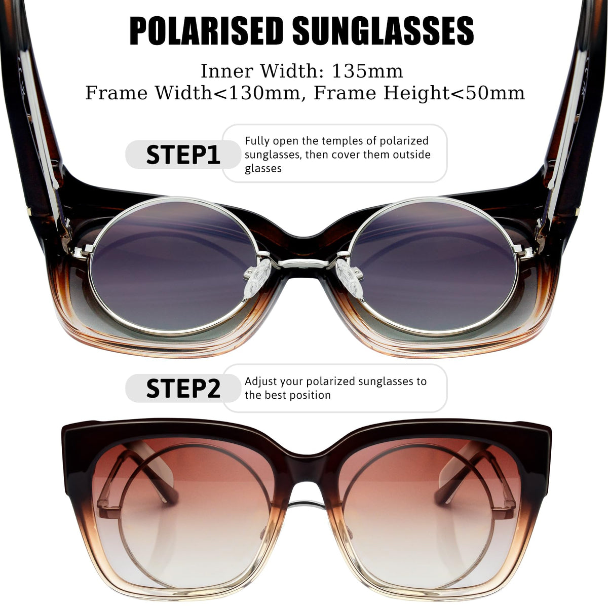 KANASTAL Oversized Over Sunglasses Men and Women Polarized Over Glasses Sunglasses for Glasses Wearers UV400 Sun Protection, Brown Frame Brown Lenses