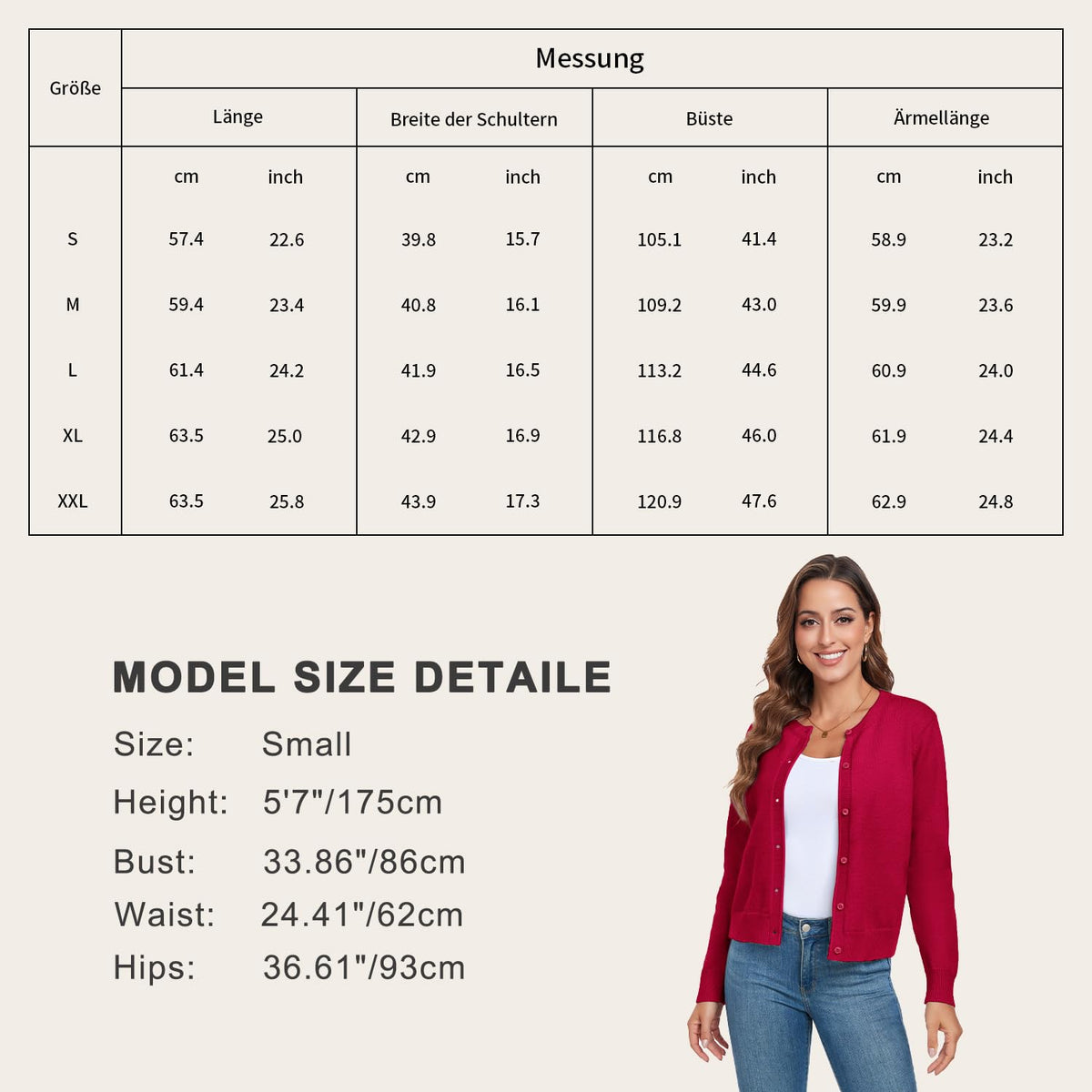 Women's Long Sleeve Knit Cardigan Buttoned Round Neck – Red M