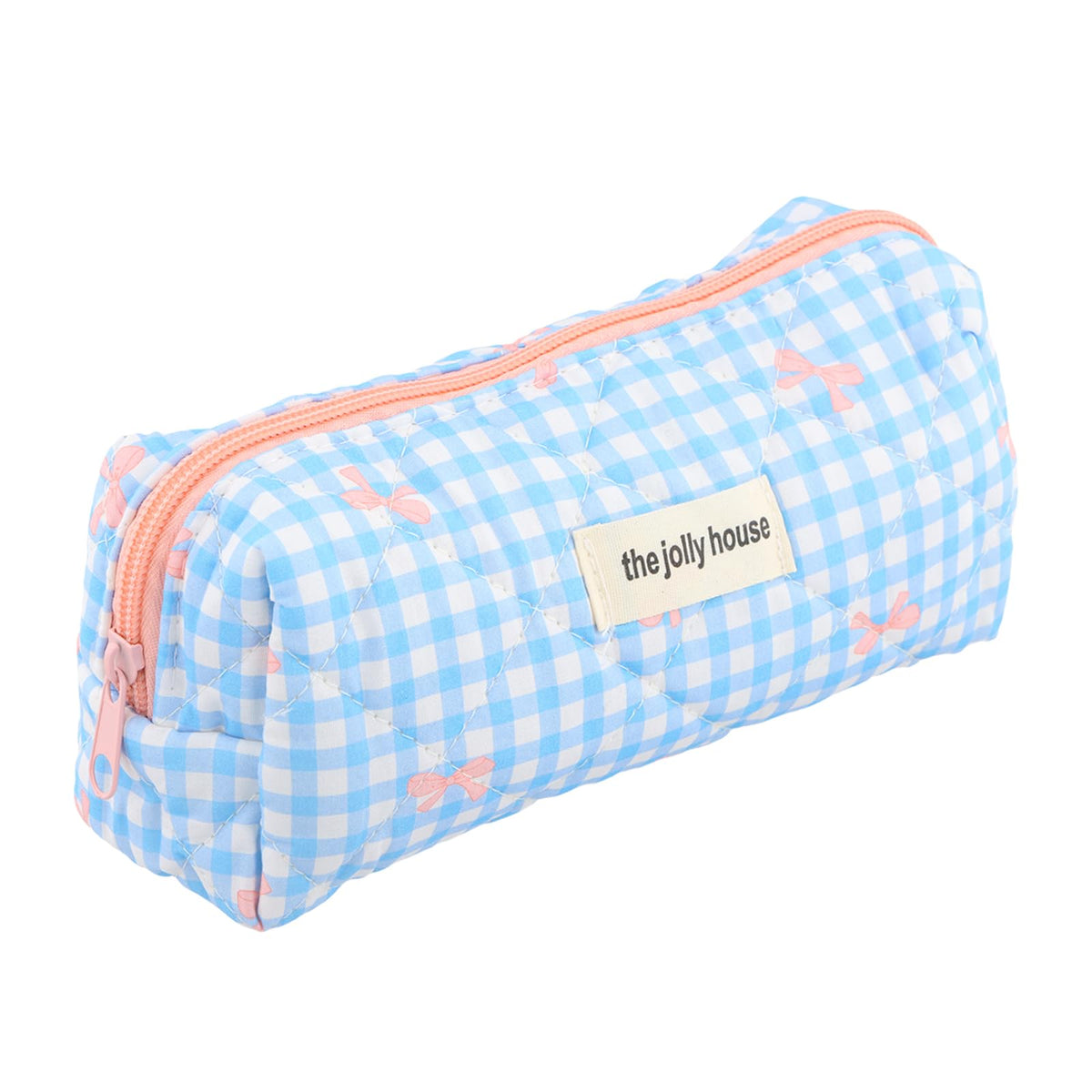 Quilted Bow Pencil Case Wide Opening Portable Pouch for School Office Cosmetics – Assorted