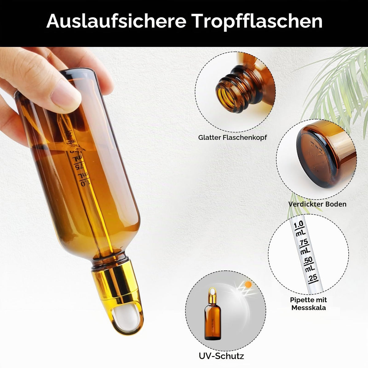 Sticluțe din sticlă brună cu pipetă picurătoare 10ml cu pâlnii și seringi, set 6 bucăți