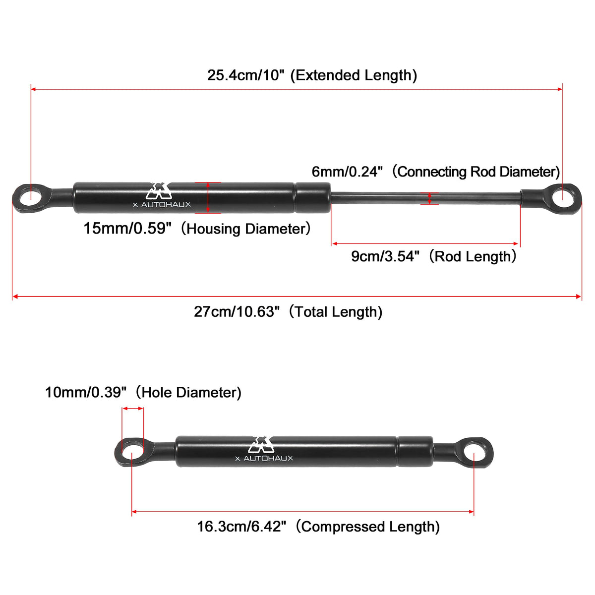 Gas Strut 60lb (267N) 10in Automotive Lift Support 2pc – Black