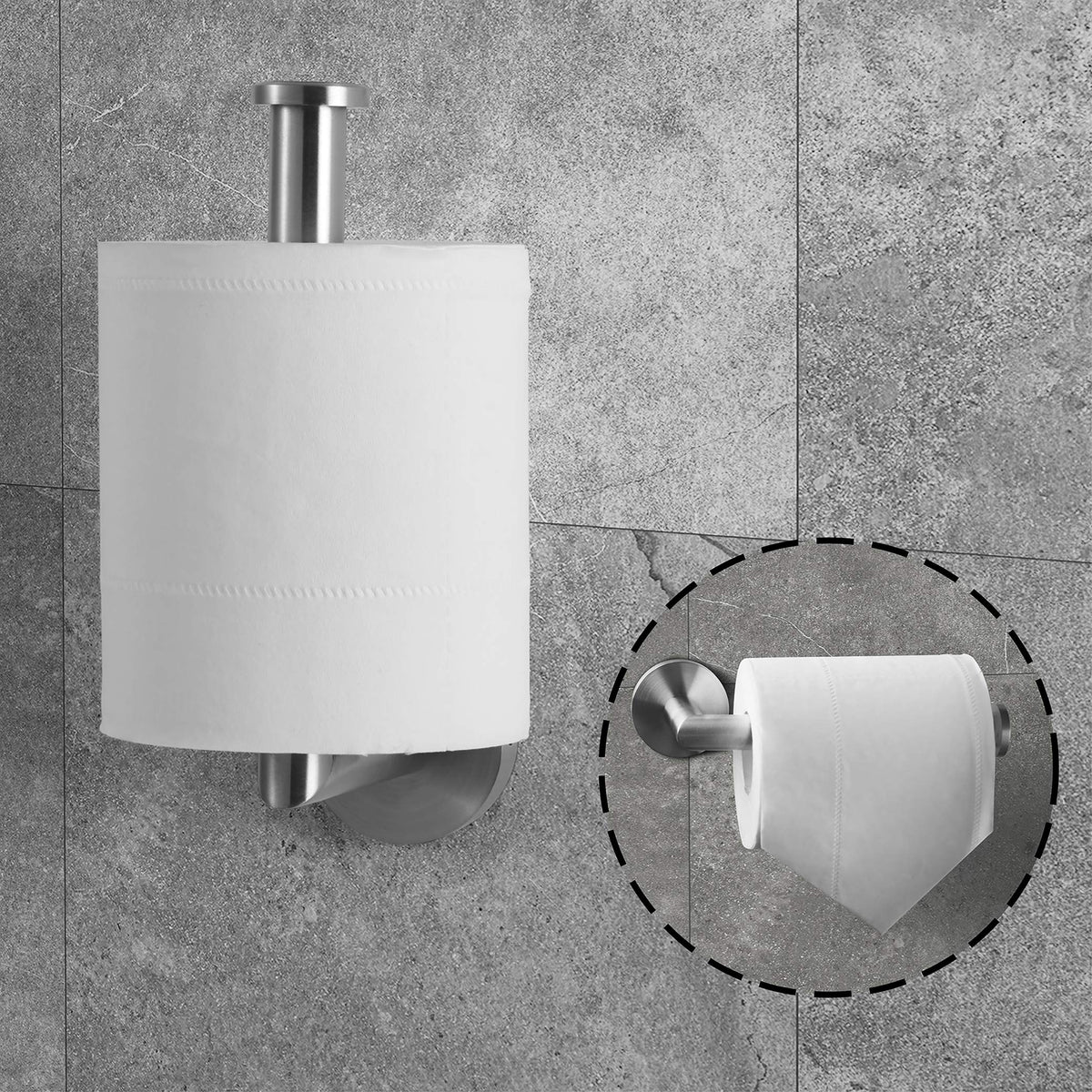 Suport rolă hârtie igienică din inox periat HITSLAM pentru baie și bucătărie, set 2 bucăți