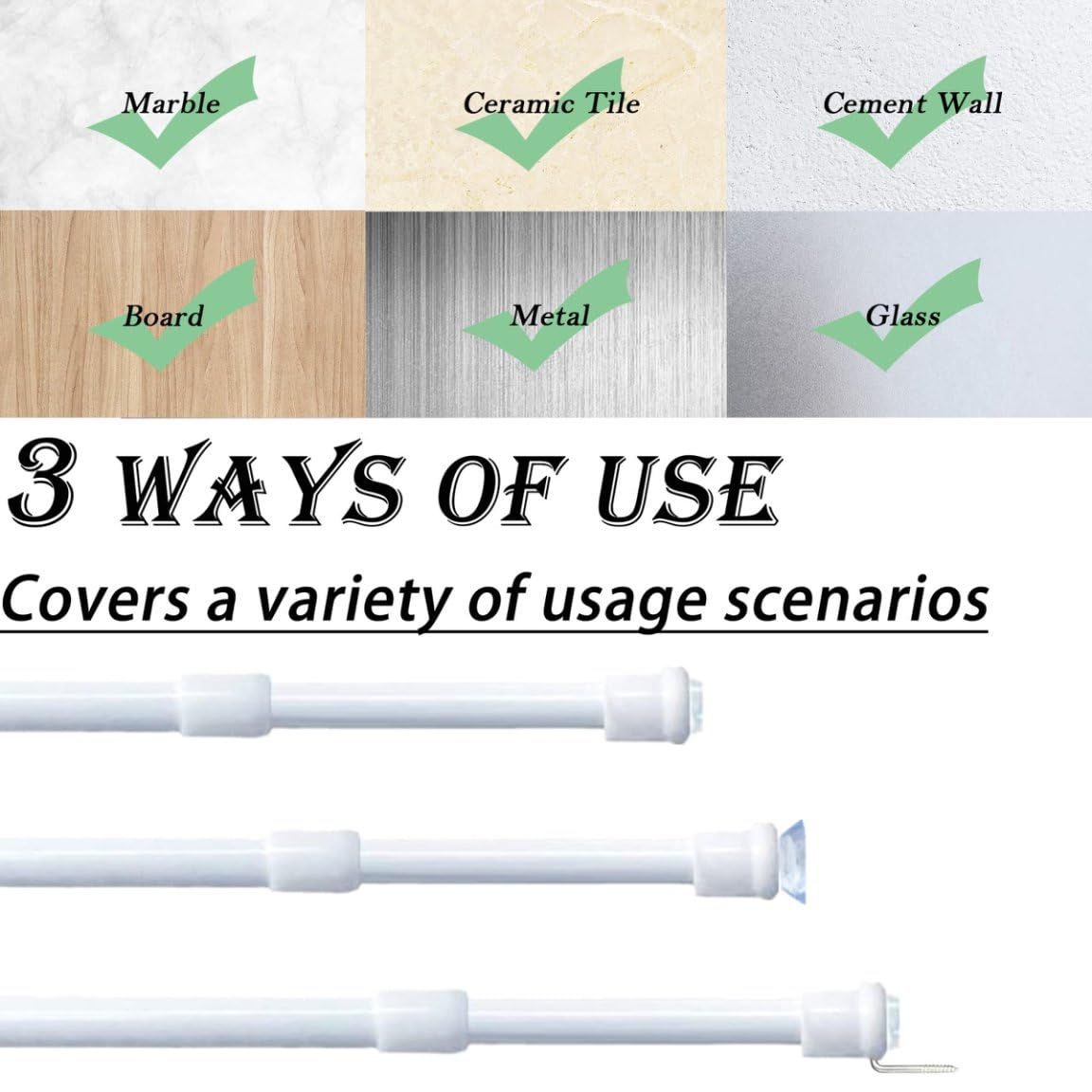 Pack Curtain Rods, Tension Rod Without Drilling, Extendable Telescopic Rod for Clamping, for Curtains, Wardrobes, DIY Shelves - White (55-86CM)