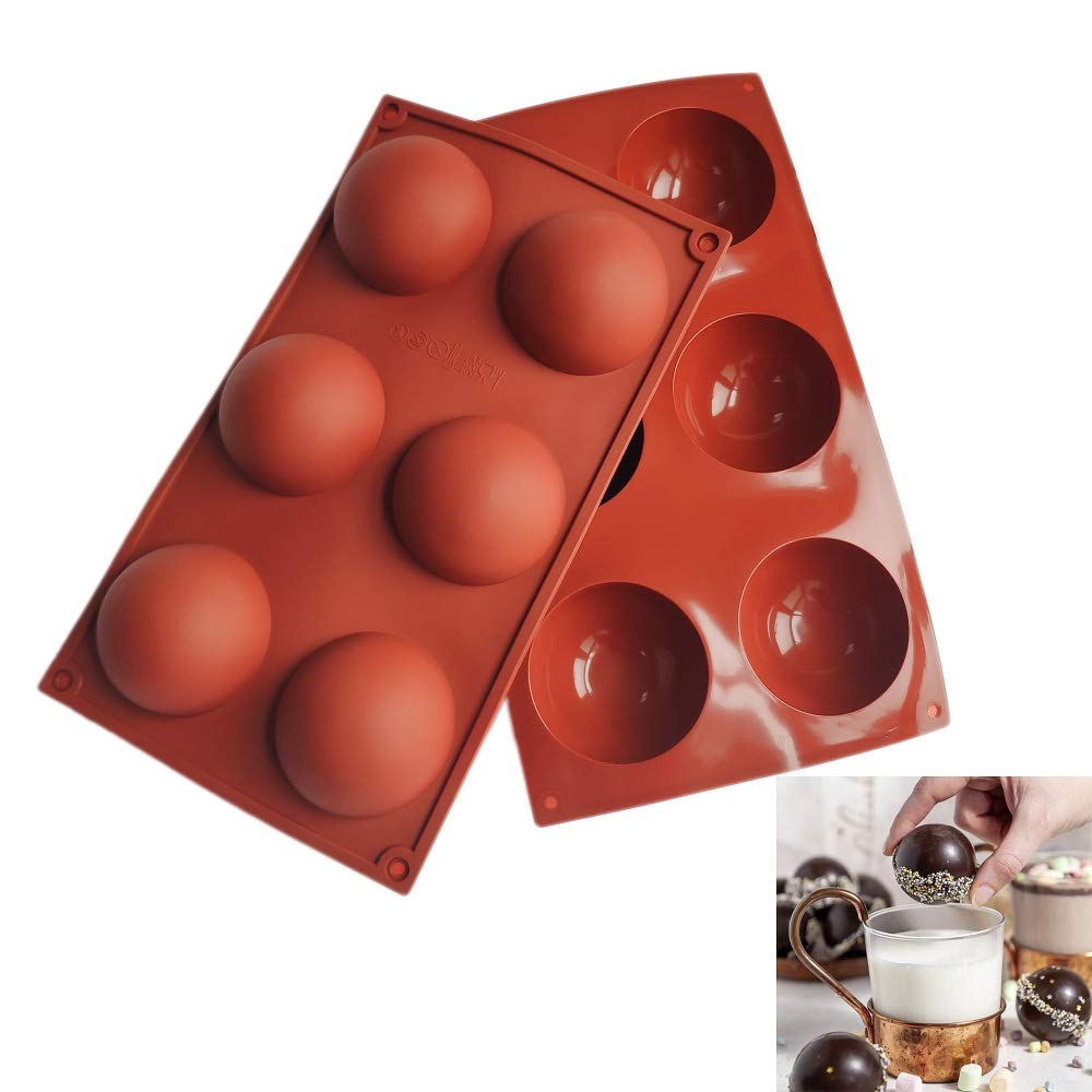 2 pieces silicone mold ball, 5 holes silicone mold round 8 cm, half sphere baking mold, silicone mold half sphere for chocolate, cake, jelly, dome mousse