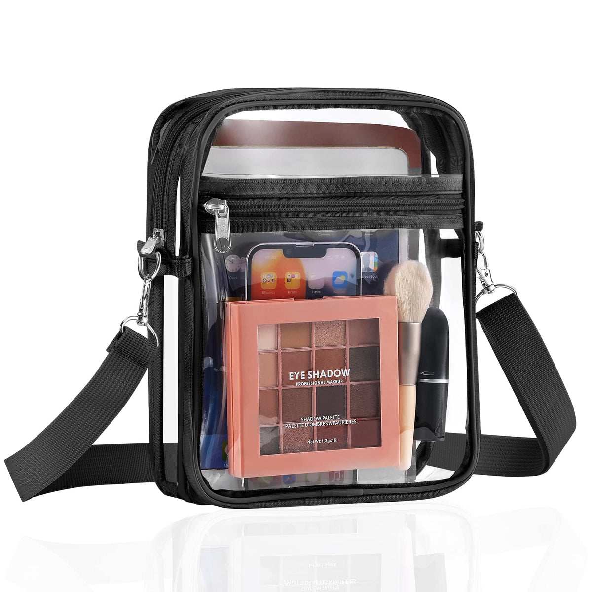 MoKo Transparent Crossbody Shoulder Bag Station Approved Tote with Detachable Strap – Black