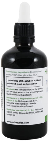 1% Methylene Blue Solution - 100ml | Pharmaceutical Grade Ingredients - Third Party Tested | Methylene Blue | Liquid | Drops | Heiltropfen®