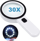 Magnifying Glass with 12 LED Light - 30X Handheld Magnifying Glass Reading Magnifier, High Clarity & Lightweight, for Seniors, Children, Jewelers, Hobbies
