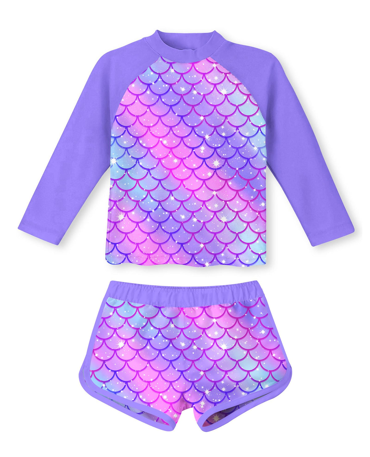 Girls’ 2-Piece Long Sleeve Swimsuit UV Protection 9-10 Years – Purple