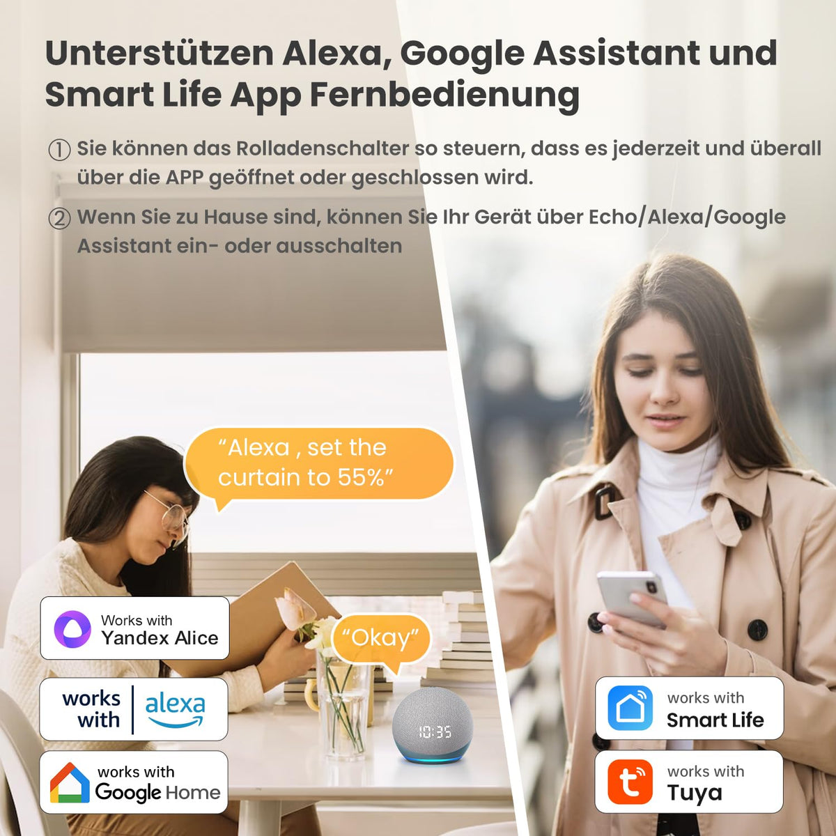Întrerupător tactil inteligent WiFi pentru rulouri electrice compatibil Alexa/Google Smart Life