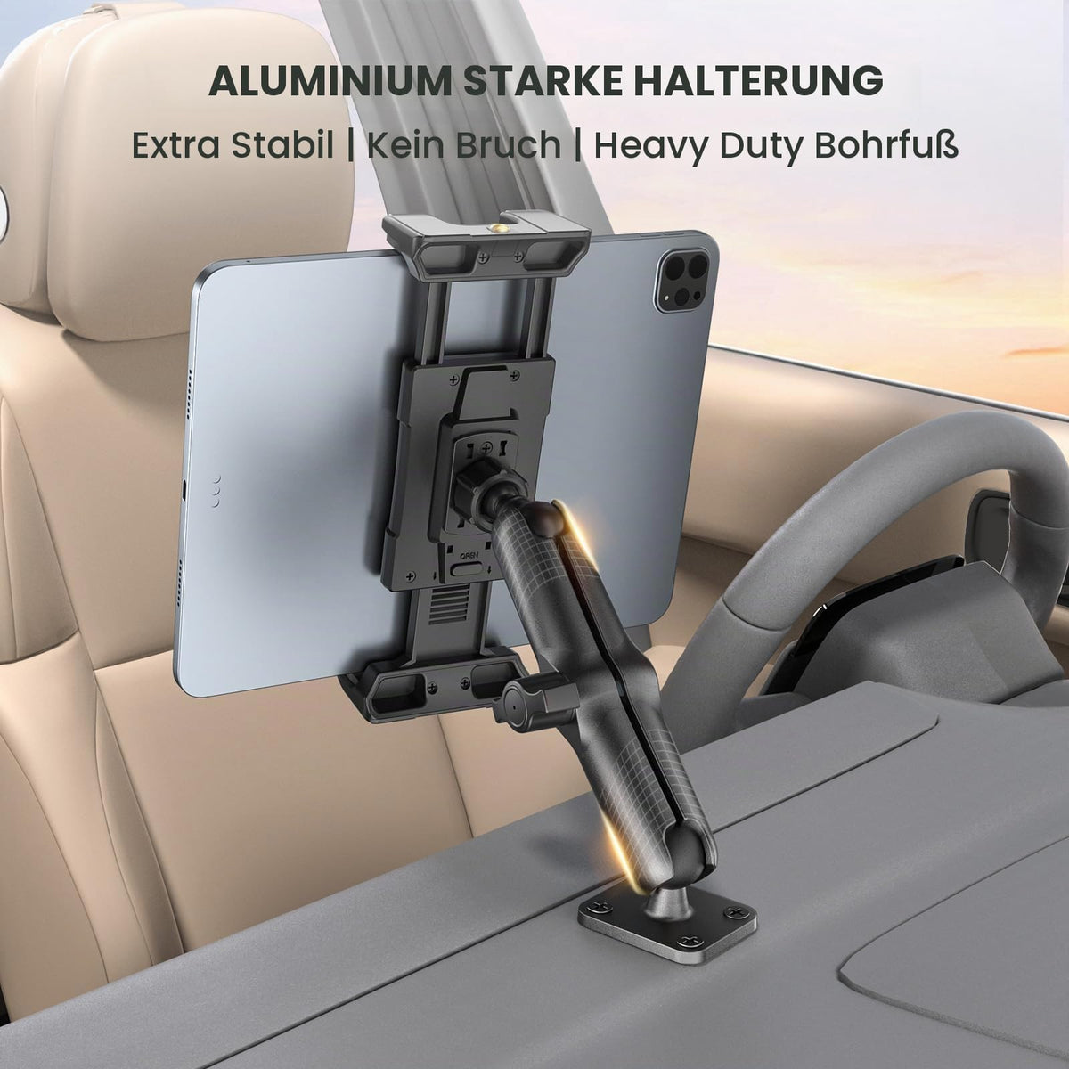 Aluminium Tablet Mount Heavy-Duty Drill Base 15cm Adjustable Arm Compatible 5–13in