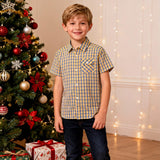Boys' Cotton Short Sleeve Shirt – Blue/Yellow DE 4-5