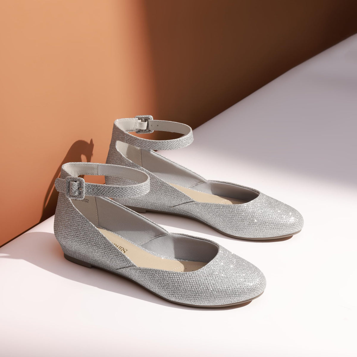 DREAM PAIRS ballerinas women's shoes women's elegant flat shoes for women with adjustable ankle strap strappy ballerina, size 41, silver glitter, REVONA-E