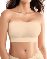 Strapless Push-Up Bra Wire-Free Seamless Padded Non-Slip – Beige XL