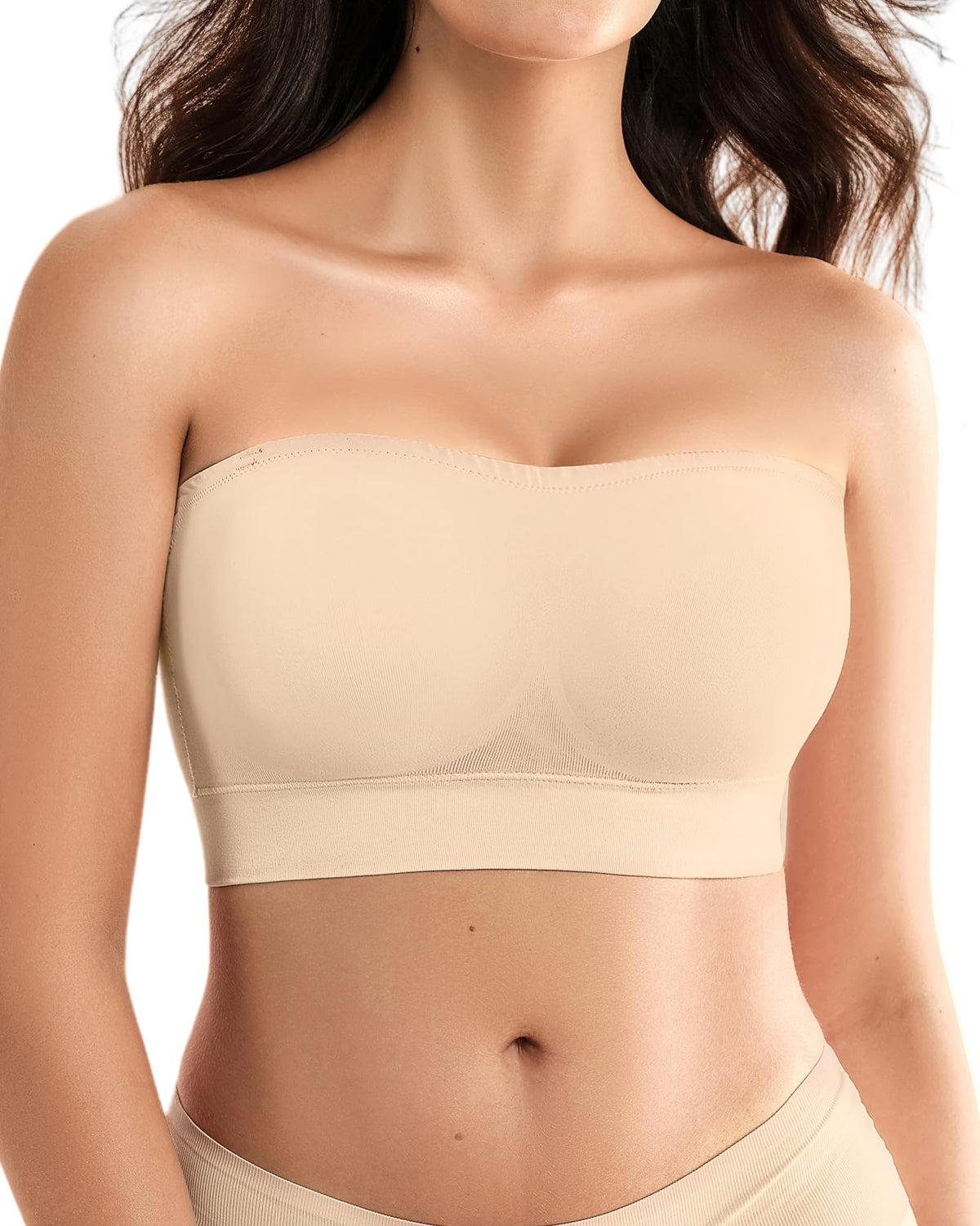 Strapless Push-Up Bra Wire-Free Seamless Padded Non-Slip – Beige XL