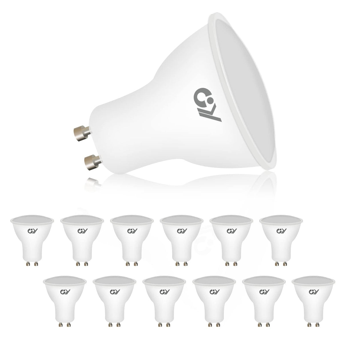 GY GU10 LED Cool White Lamp, 8W 6500K 800 Lumen Cool White Light Bulbs, Replaces 80W Halogen Bulbs, 120° Beam Angle Reflector, Not Dimmable, 12 Pack