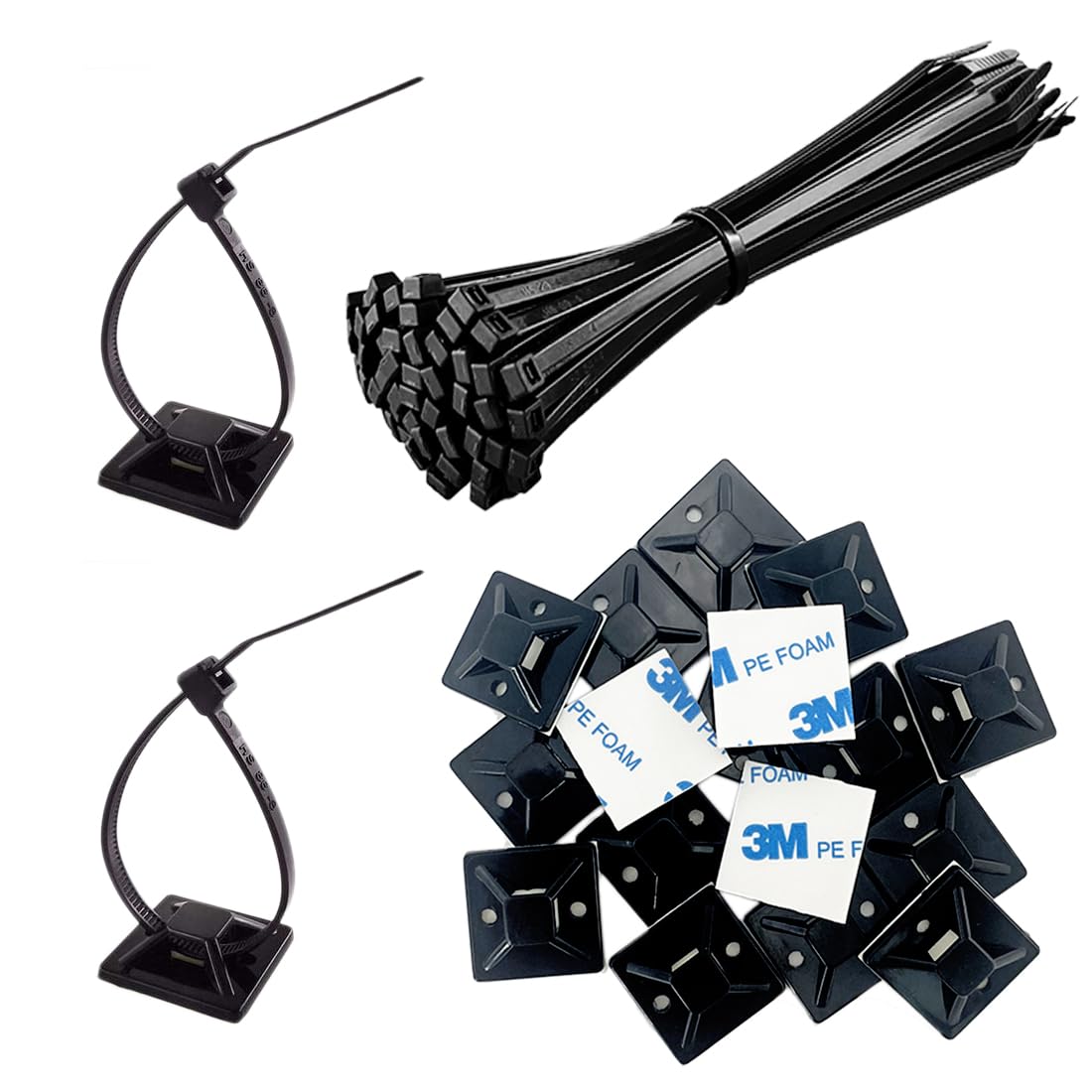 Cable Holders Self-Adhesive 100 Pieces – Black 20x20mm