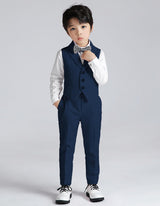 Boys’ 5‑Piece Formal Suit Set Vest Trousers Shirt Bow & Neck Tie – Navy Blue 8–9 yrs (140)