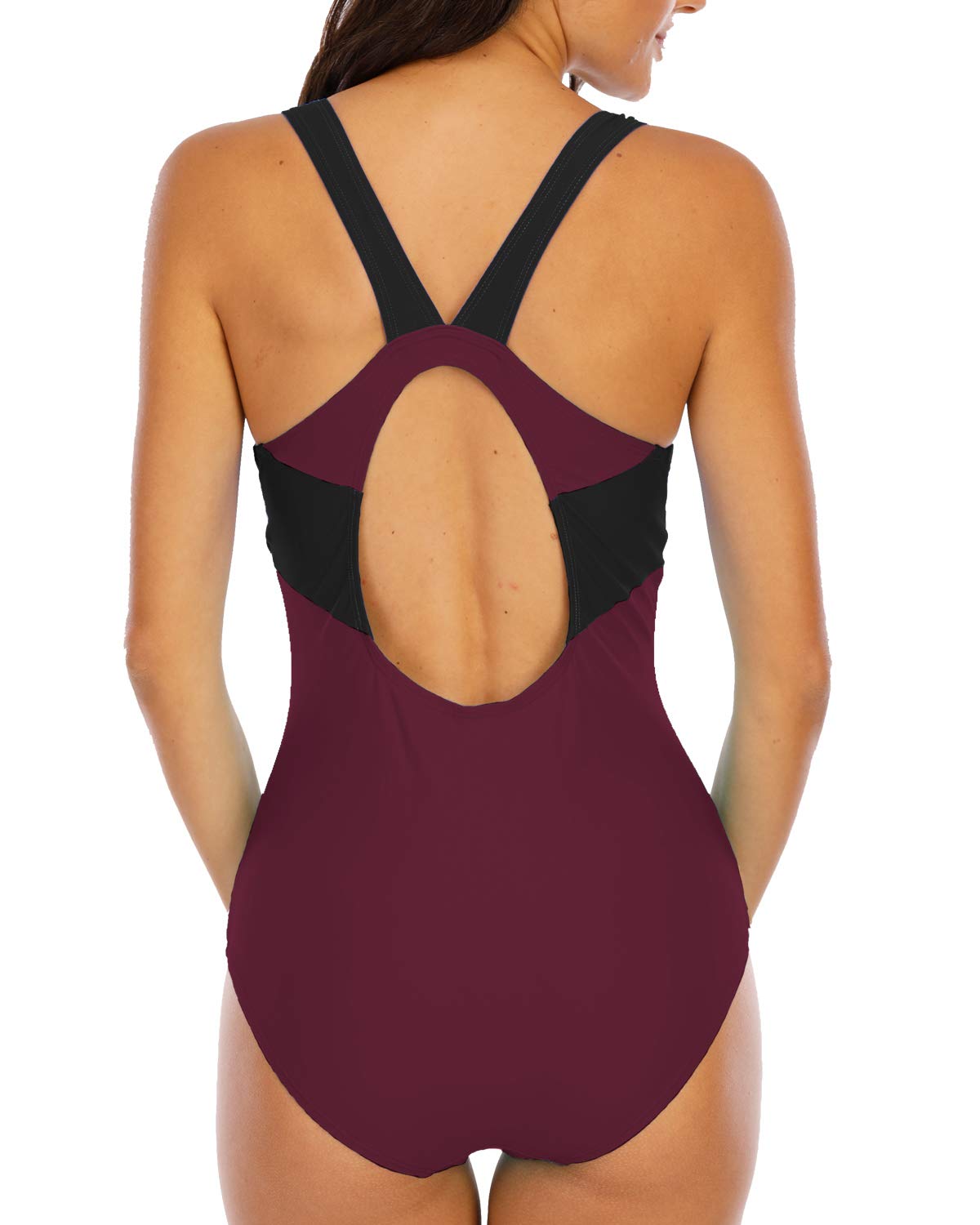 Women’s one-piece tummy control swimsuit with cups U-neck - Size S