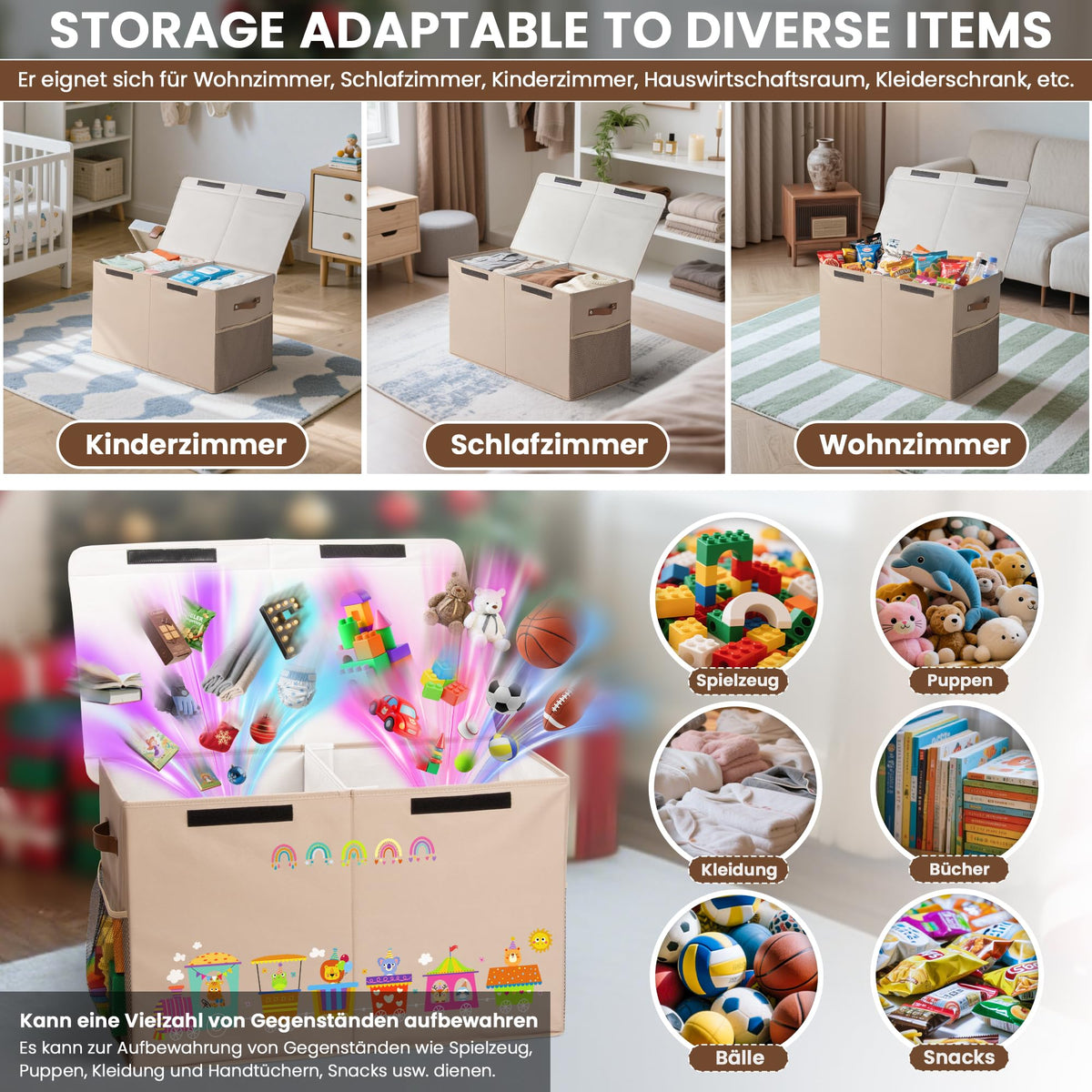 Children’s Foldable Toy Storage Box 80L with Lid 66x33x40cm – Trains