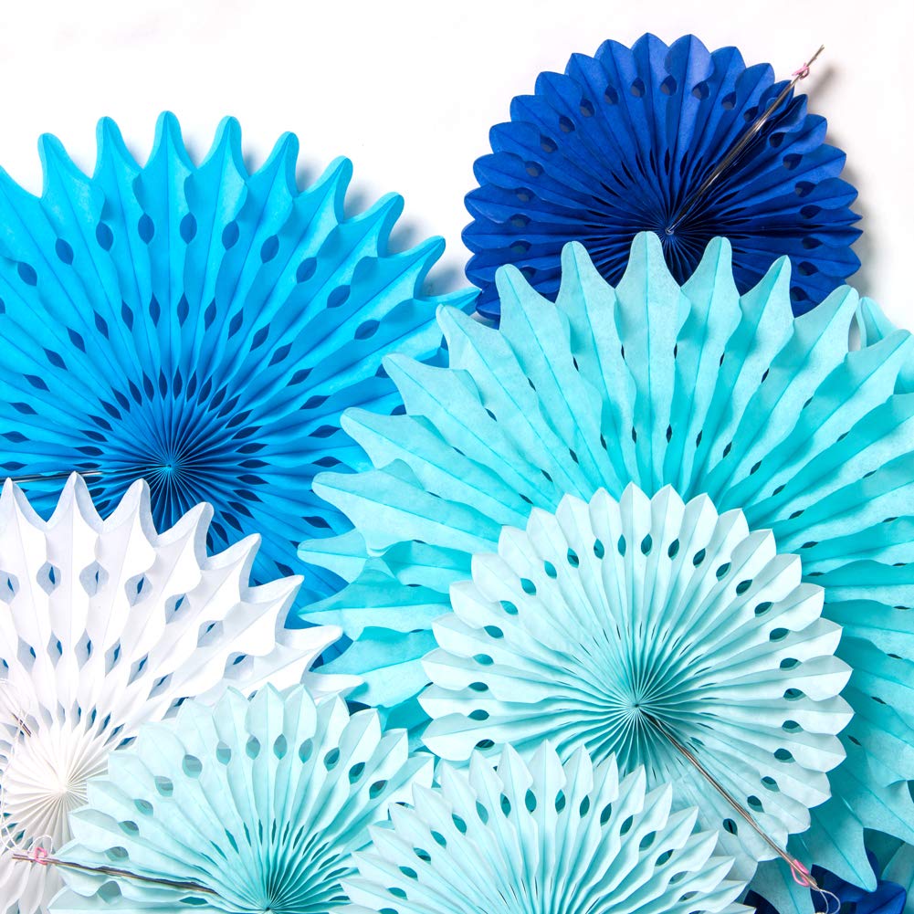Paper Fan Garland 13-piece Hanging Party Decoration - Blue & White