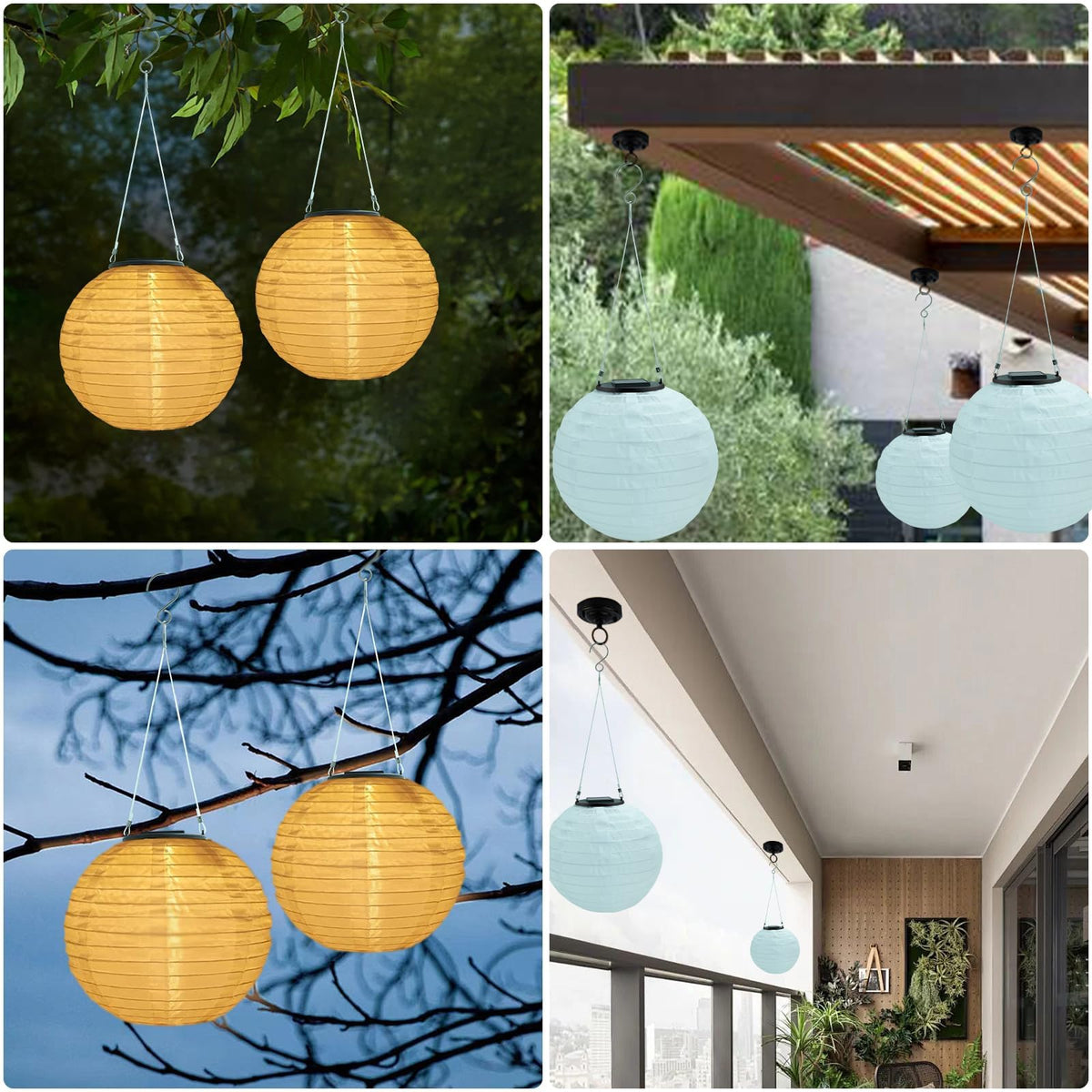 Auting 2 Pack Solar Lanterns Outdoor, 20cm Nylon Solar Powered Lights Weatherproof Solar Powered Lanterns for Garden Patio Wedding Party Decoration (Warm White)