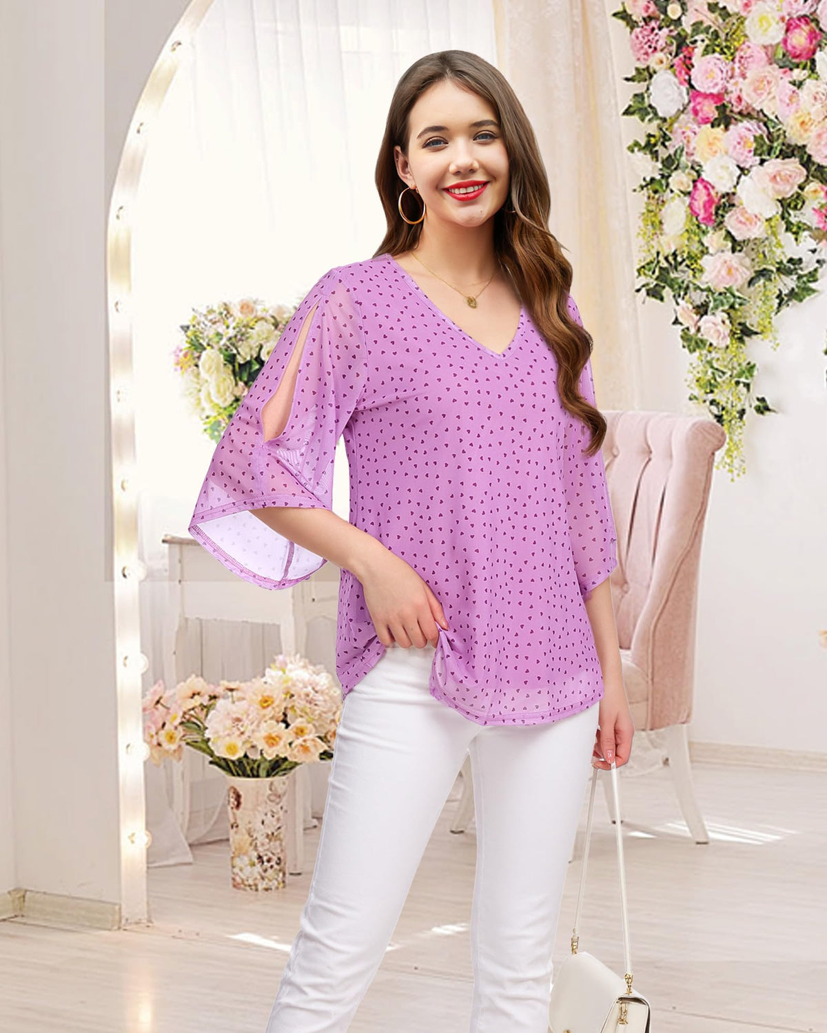 Bluză elegantă damă în două straturi cu imprimeu floral – Verde Mușchi L