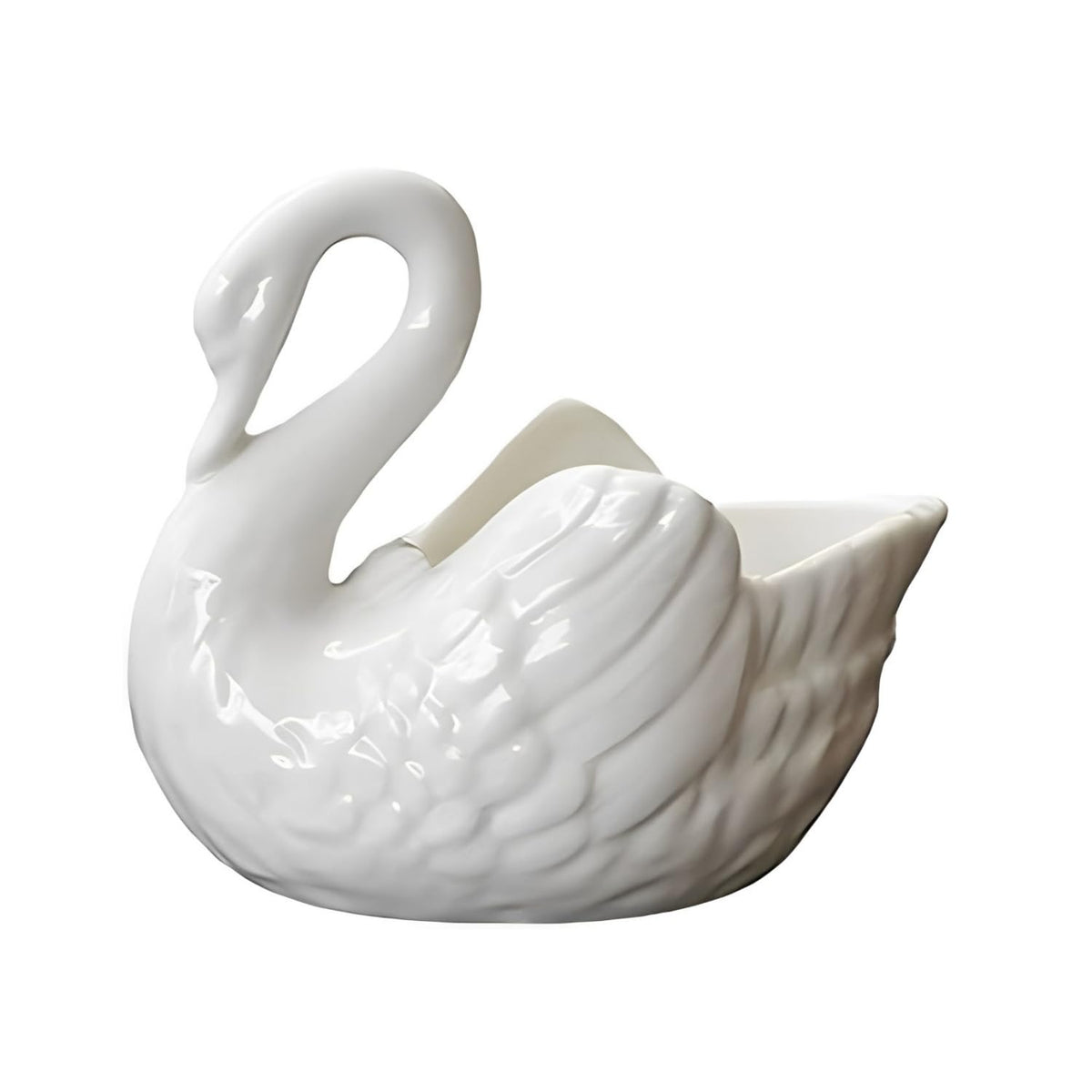 Ghiveci ceramic decorativ în formă de lebădă pentru plante suculente – Alb