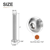 Socket Head Cap Screws 3/8-16x3in Hex Drive UNC 304 Stainless Full Thread - 15pc