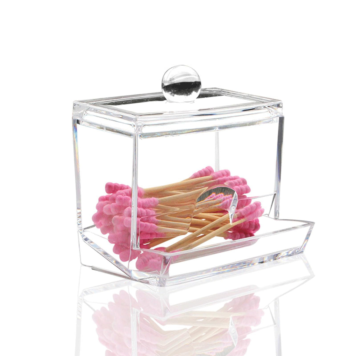 Acrylic Cotton Swab Holder Dispenser with Lid Cotton Pad Organizer – Transparent