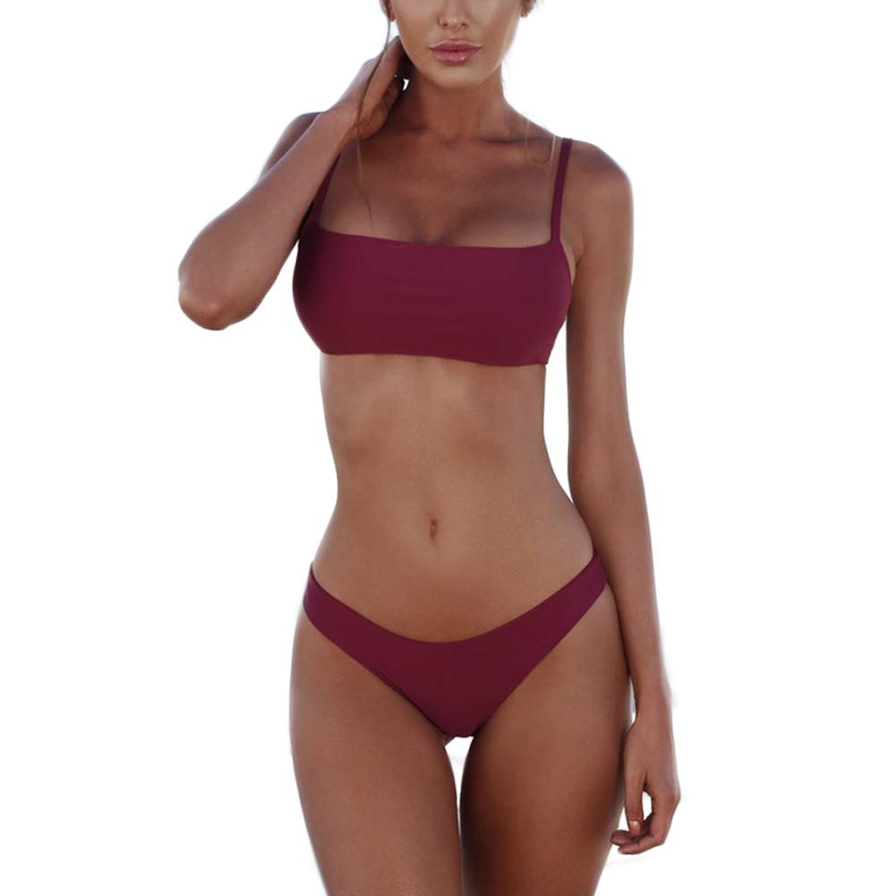 Costum de baie două piese meioro push-up cu slip tanga talie joasă – Mov L