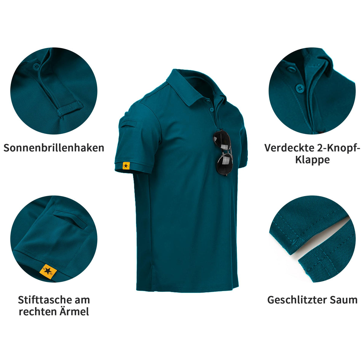 Tricou polo bărbați cu mânecă scurtă pentru golf și sport – Verde Albăstrui 3XL