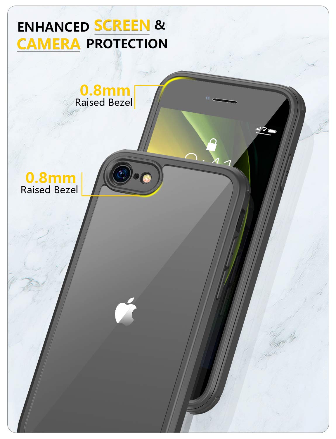 Husă de protecție completă 360 cu folie de sticlă integrată Miracase pentru iPhone SE/8 – Negru