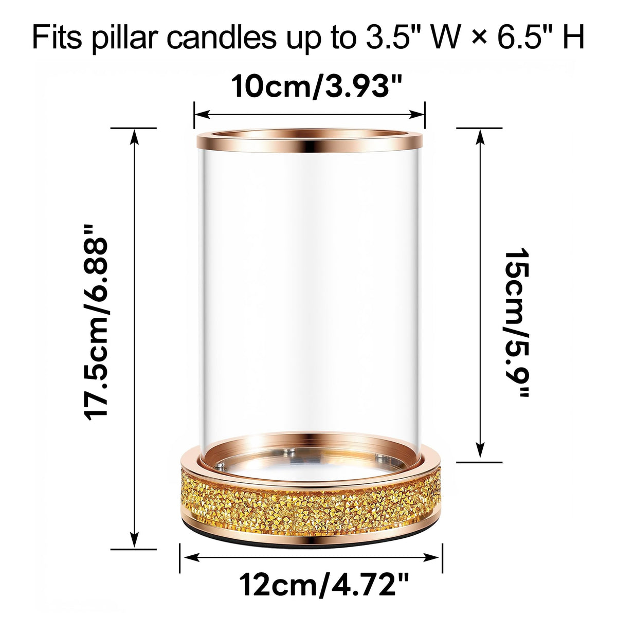 Glass Crystal Pillar Hurricane Candle Holders Tempered Panes Table Wedding Decor – Gold Small 2-Pack