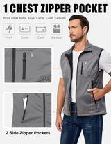 Men's Softshell Vest Windproof Lightweight for Hiking - Grey XXL