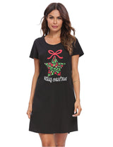 Women’s Cotton Nightdress Printed Short Sleeve Sleepshirt – Christmas XL